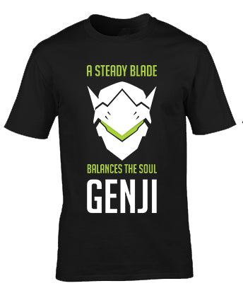 Overwatch Genji A Steady Blade Balances the Soul T-Shirt custom printed t-shirts Kuwait apparel clothing  men women gaming gamers